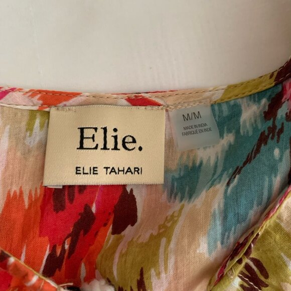 Elie Tahari Medium Floral Watercolor Flutter Sleeve 100% Cotton Blouse Top - Picture 5 of 8